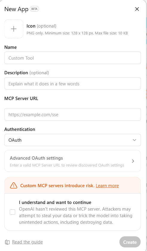 ChatGPT New App dialog